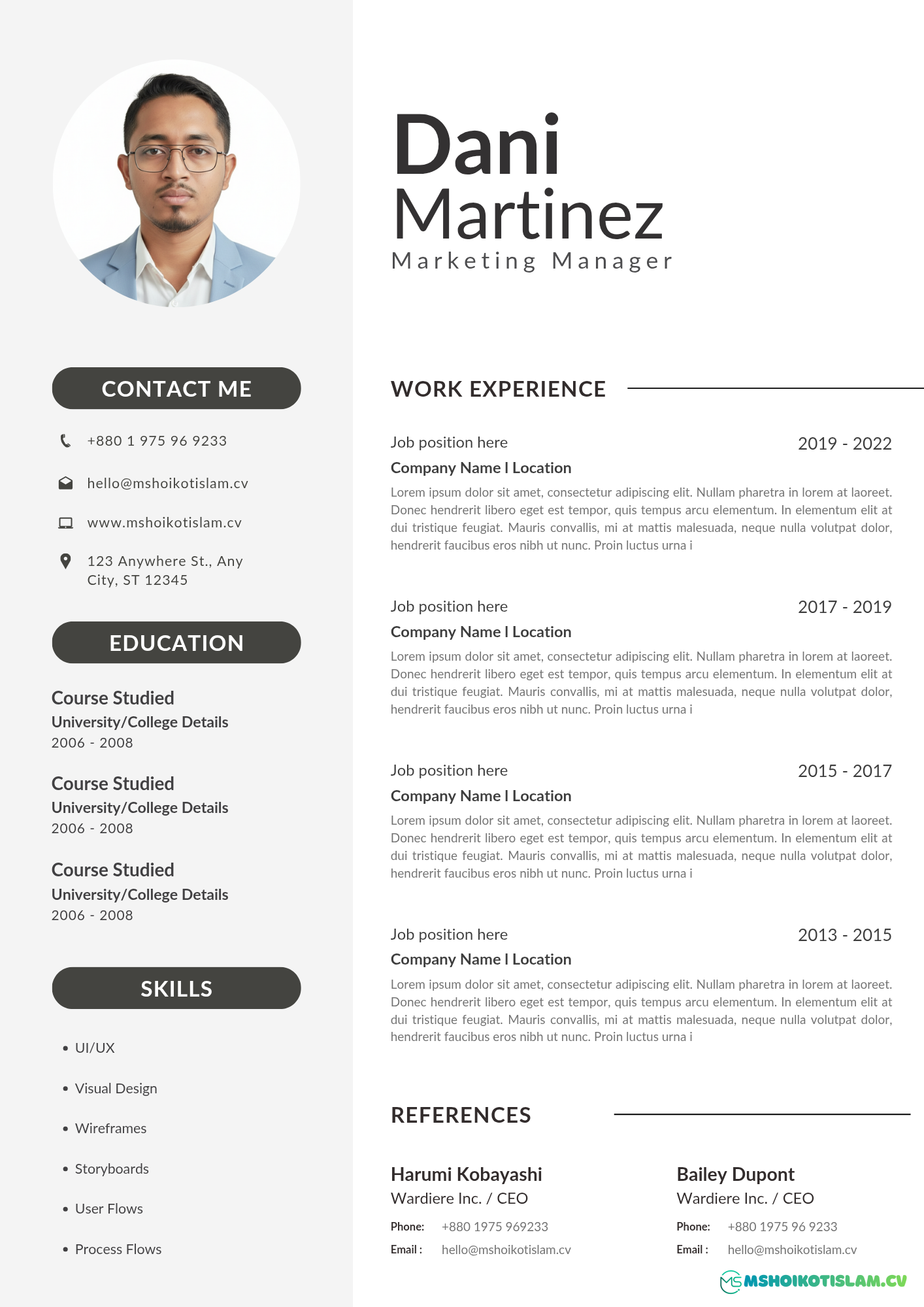 Modern Marketing Manager Resume Template