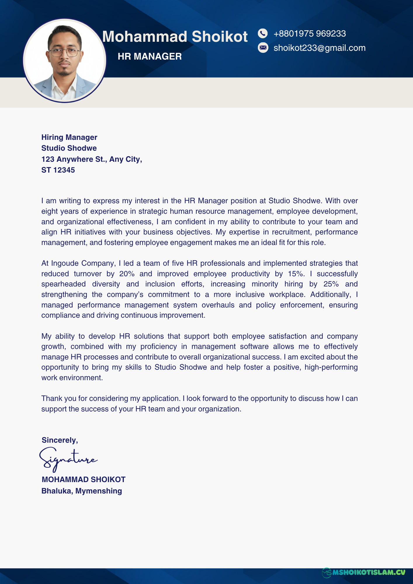Professional Cover Letter